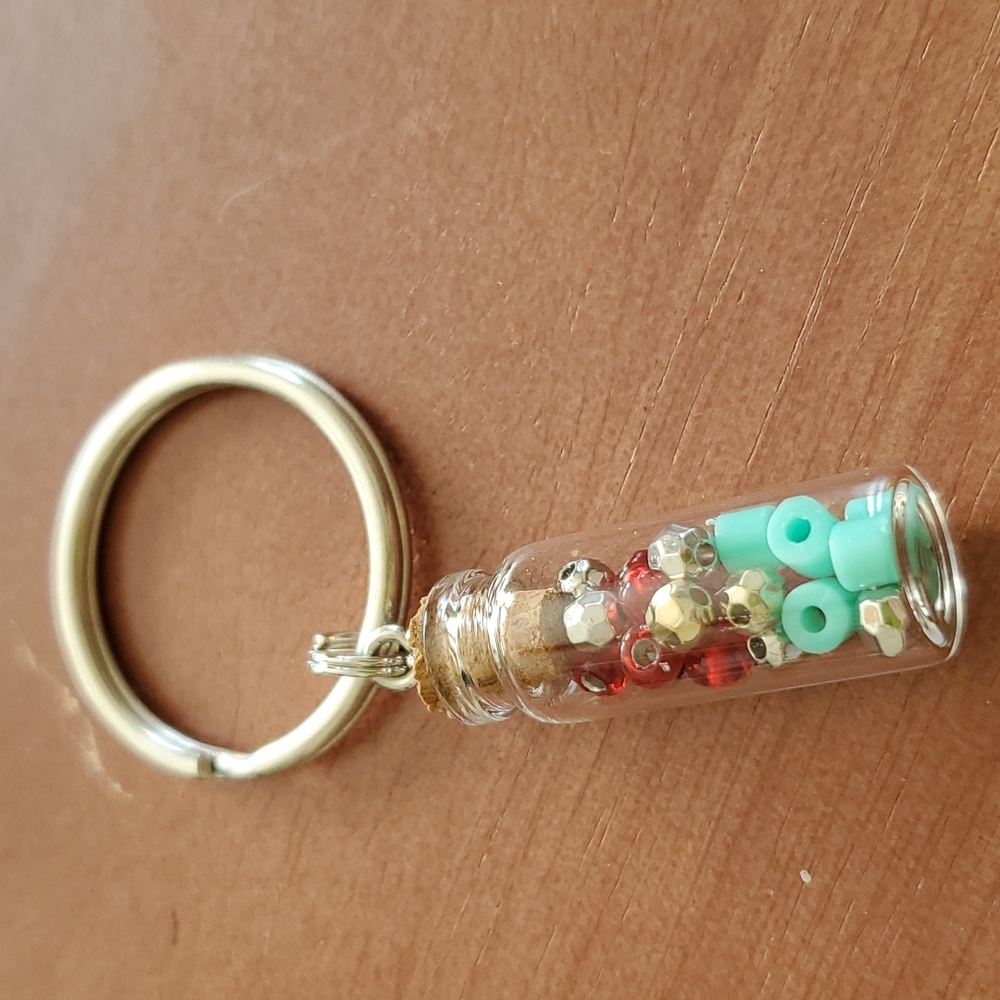 Beaded Key Holder with Gold and Red Accents